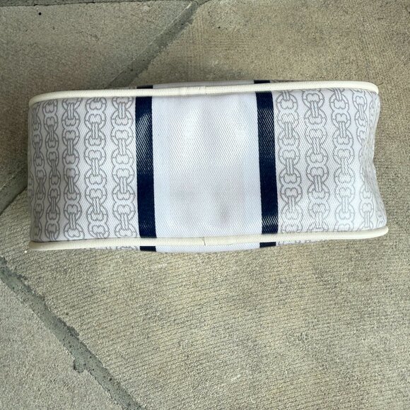 TORY BURCH GEMINI LINK COSMETIC CASE IVORY GEMINI LINK STRIPE 34399 New - Picture 8 of 13